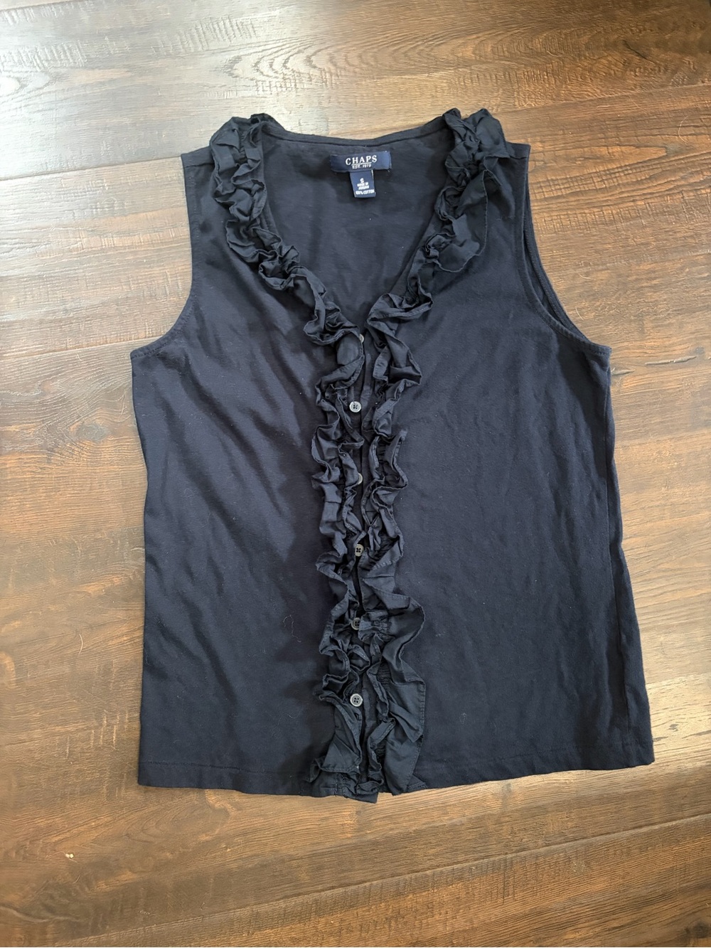 Chaps Navy Blue Ruffle-Front Sleeveless Camisole